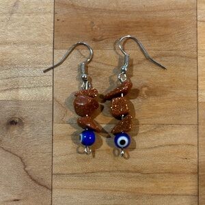 Sunstone and Blue Evil Eye Beaded Earrings